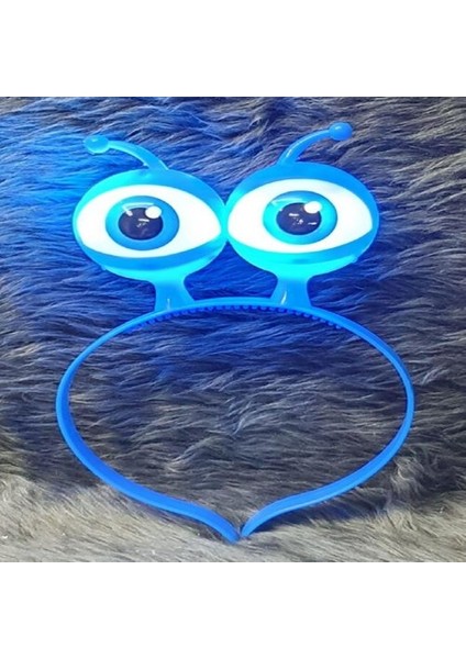 LED Işıklı &amp; Pilli 3 Farklı Modda Yanan Uzaylı Göz Parti Tacı Mavi Renk 18X12 cm fiyatları