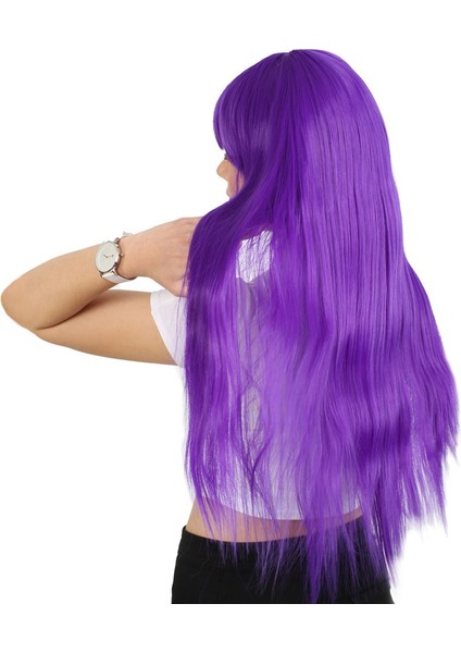Uzun Kahküllü Fiber Sentetik Peruk / Mor modelleri