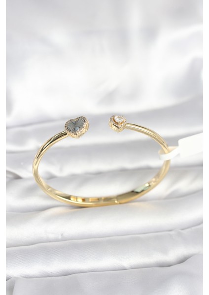 Pirinç Renk Kalpli Kadın Kelepçe Bileklik - Lisinya