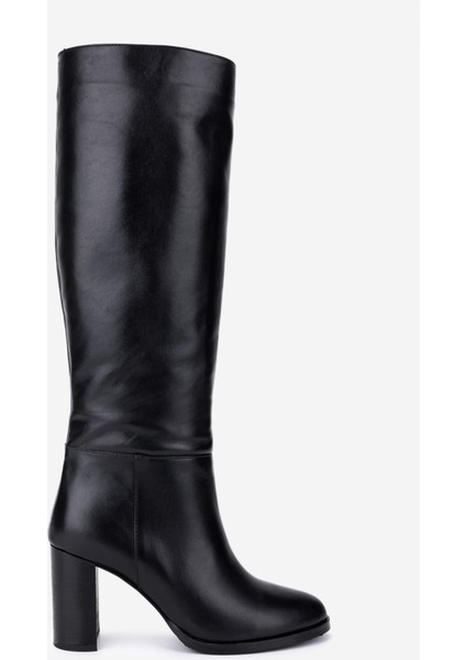 Kadın Hakiki Deri Siyah Topuklu Çizme 35 2966 Bn Czm SK25-26 Sıyah