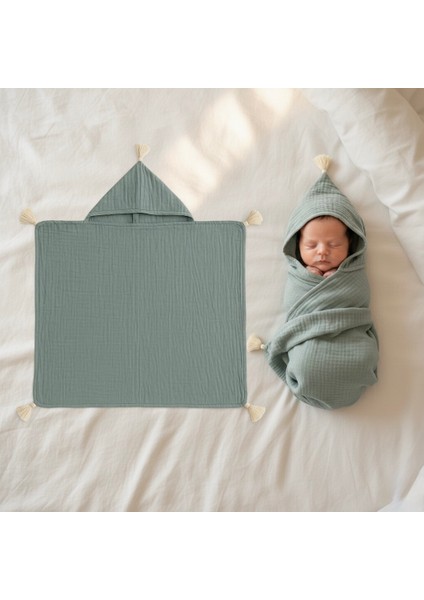 2 Katlı Mint Yeşili %100 Pamuk Kundaklı Bebek Bornozu