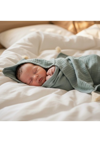 2 Katlı Mint Yeşili %100 Pamuk Kundaklı Bebek Bornozu modelleri