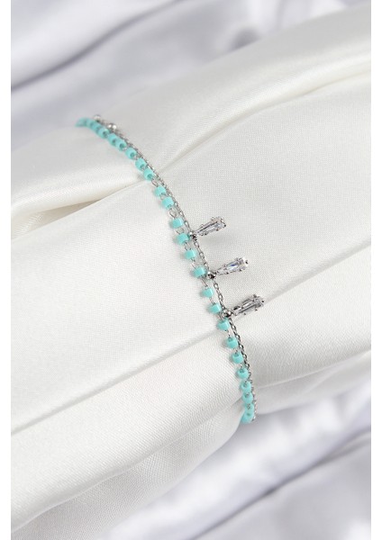 Pirinç Zirkon Taşlı Boncuklu Gümüş Renk Kadın Bileklik - Lisinya