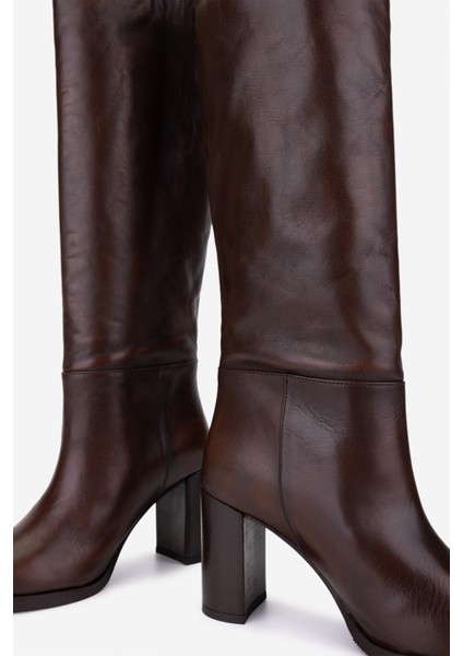 Kadın Hakiki Deri Kahverengi Topuklu Çizme 35 2966 Bn Czm SK25-26 Kahve Dr Frcl indirimleri