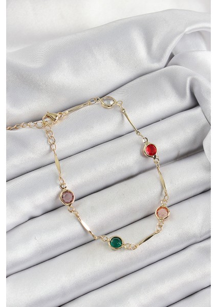 Pirinç Asorti Renk Zirkon Taşlı Kadın Bileklik - Lisinya