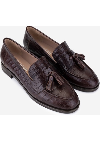 Kadın Hakiki Deri Kahverengi Kroko Loafer Ayakkabı 33 15040 Bn Ayk SK25-26 Kahve Kroko fiyatları