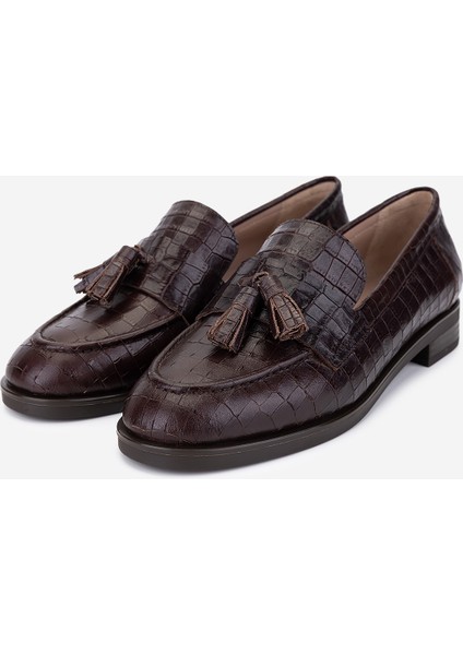 Kadın Hakiki Deri Kahverengi Kroko Loafer Ayakkabı 33 15040 Bn Ayk SK25-26 Kahve Kroko indirimleri