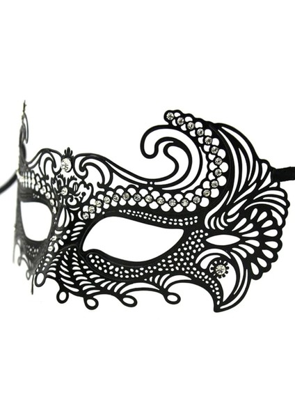 Siyah Renk Lazer Kesim Üzeri Kristal Taşlı Metal B Parti Venedik Maskesi fiyatları
