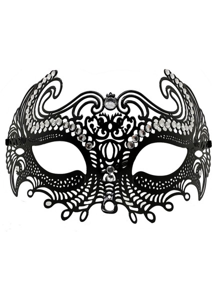 Siyah Renk Lazer Kesim Üzeri Kristal Taşlı Metal B Parti Venedik Maskesi modelleri