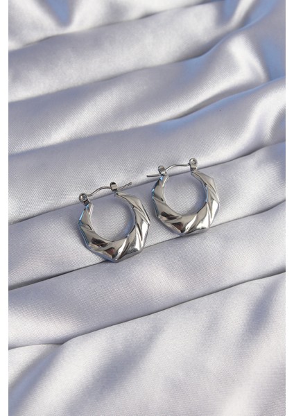 316L Çelik Gümüş Renk Kıvrımlı Görünüm Geometrik Küpe - Lisinya