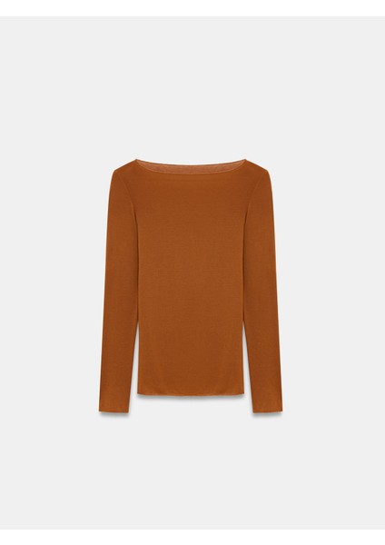 32122 Kayık Yaka Modal Kaşmir Ultra Hafif Bluz-K.kiremit