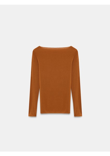 32122 Kayık Yaka Modal Kaşmir Ultra Hafif Bluz-K.kiremit