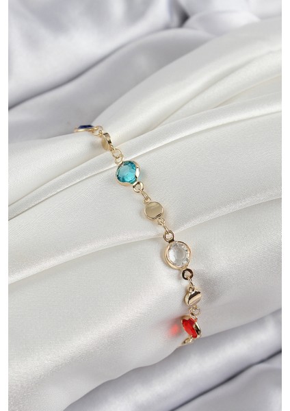 Pirinç Karışık Renk Zirkon Taşlı Renk Kadın Bileklik - Lisinya