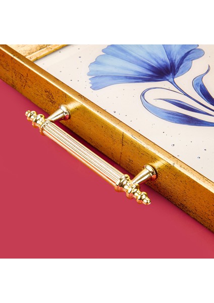 Kitchen Çiçek Desenli Ahşap Dikdörtgen Tepsi - Mavi / Krem - 43 cm fırsatları