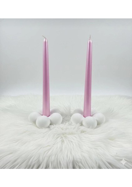 2' Li Şamdan Set Cilalı Beyaz Taş Tozu