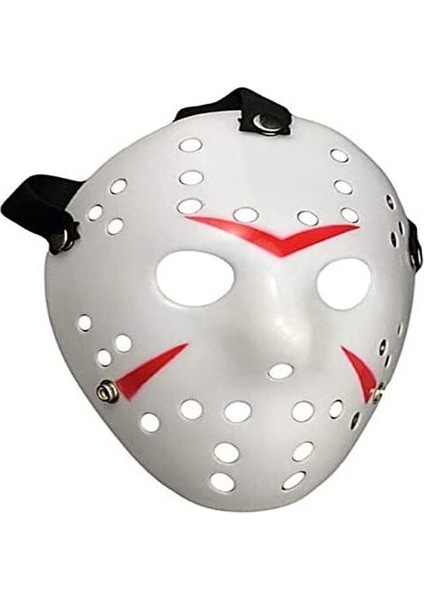Beyaz Renk Kırmızı Çizgili Tam Yüz Hokey Jason Maskesi Hannibal Maskesi fırsatları