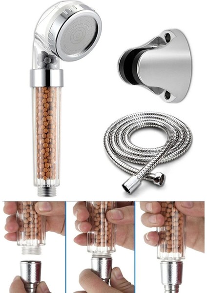 Filtreli ve Su Tasarruflu Arıtmalı Duş Başlığı Seti Boncuklu Başlık Hortum ve Mafsal Set ( Lisinya
