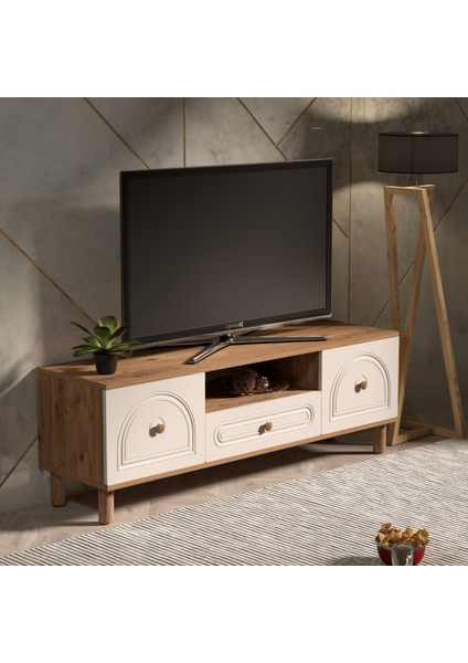 Begonya 3 Kapaklı ve Raflı Tv Ünitesi - Atlantik Çam / Beyaz - 53X41X150 cm fiyatları