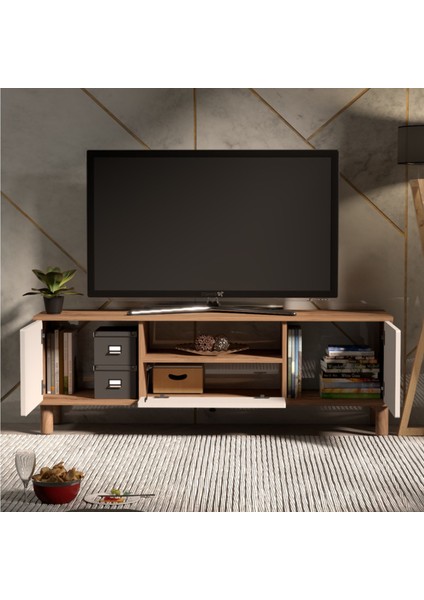 Begonya 3 Kapaklı ve Raflı Tv Ünitesi - Atlantik Çam / Beyaz - 53X41X150 cm modelleri