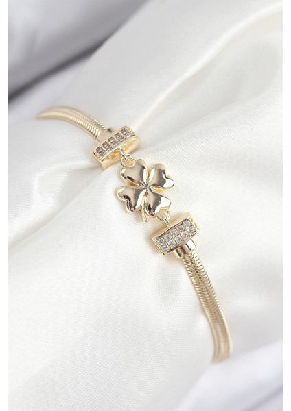 Pirinç Zirkon Taşlı Yonca Renk Kadın Bileklik - Lisinya