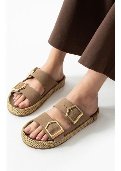 Loera Vizon Nubuk Çift Tokalı Terlik - Lisinya