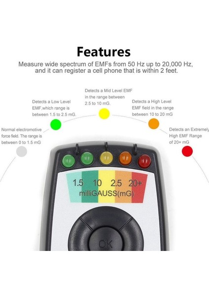 K2 Elektromanyetik Alan Emf Gauss Metre Avcılık Dedektörü Taşınabilir Manyetik Alan Detektörü 5 LED Gauss Metre Mavi (Yurt Dışından) modelleri