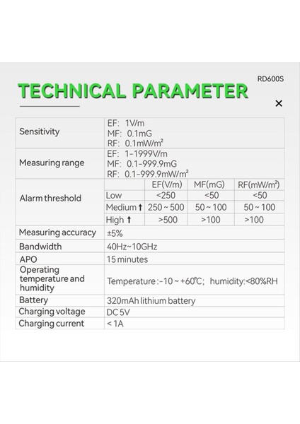 RD600S 3 Dere 1 Elektromanyetik Radyasyon Test Cihazı Taşınabilir Handheld Radyo Frekans Alan Test Cihazı Taşınabilir Dijital Emf Ölçer (Yurt Dışından)