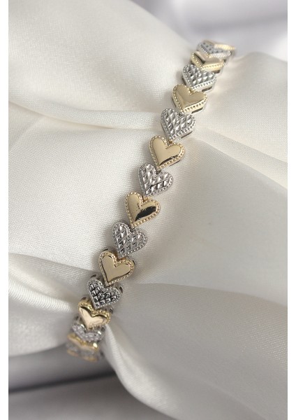 Pirinç Mix Renk Zirkon Taşlı Kalp Vip Seri Kadın Bileklik - Lisinya