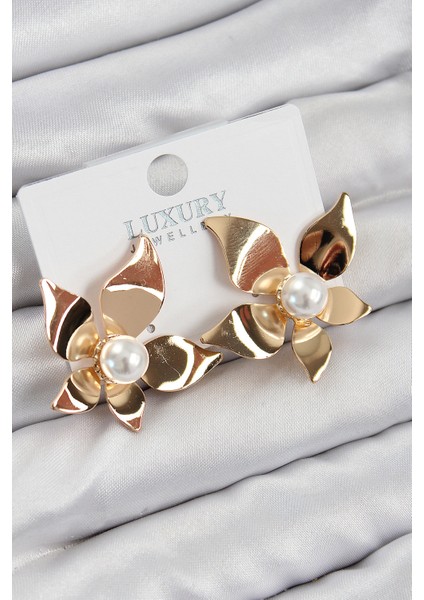 Pirinç Inci Detaylı Çiçek Renk Kadın Küpe - Lisinya