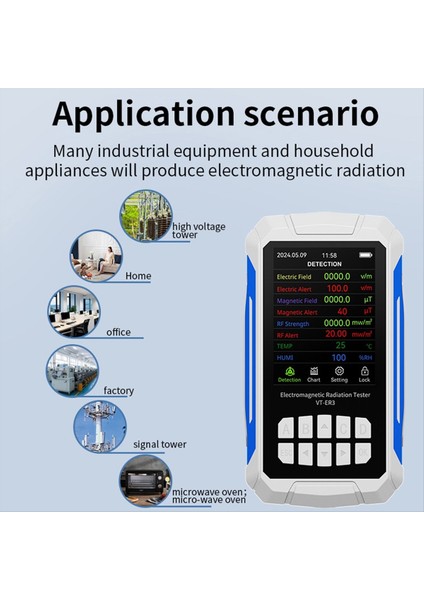 Vt-Er3 5-So-In-1 Elektromanyetik Radyasyon Dedektörü Rf ve Sıcaklık ve Nem Ölçümü ile Elektrik Alan Testi Siyah (Yurt Dışından)