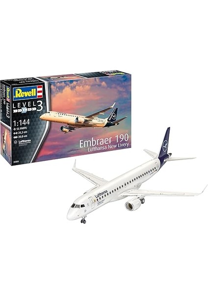 -Model Kit-Embraer 190 Lufthansa + Revell, Fırça Ölçü 6 (39648) + 2 Revell Set