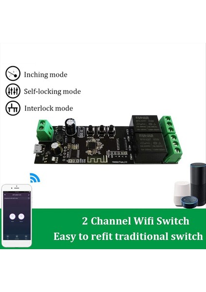 2 Kanal Wifi Anlık Inching Röle Kendi Kendine Kilitleme Anahtarı Modülü Akıllı Yaşam/tuya Uygulama Kontrolü Wifi Röle Modülü (Yurt Dışından) modelleri
