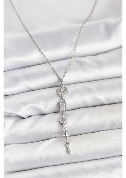 316L Çelik Zincir Gümüş Renk Kutup Yıldızı Enerji Kadın Y Kolye - Lisinya