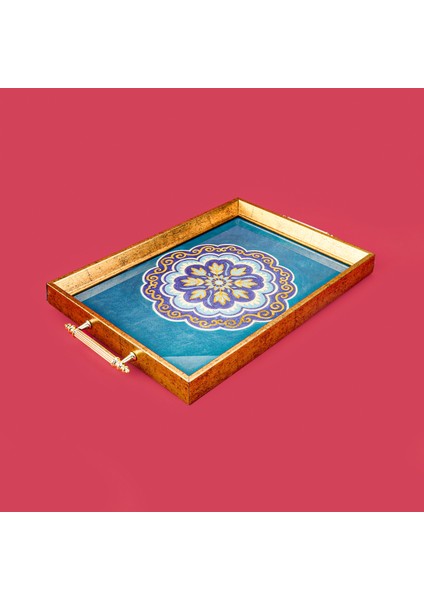 Kitchen Çiçek Desenli Ahşap Dikdörtgen Tepsi - Mavi - 43 cm modelleri