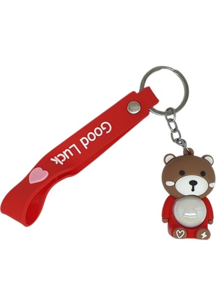Figürlü ve Işıklı Silikon Anahtarlık - Ayıcık - Kırmızı (Lisinya)