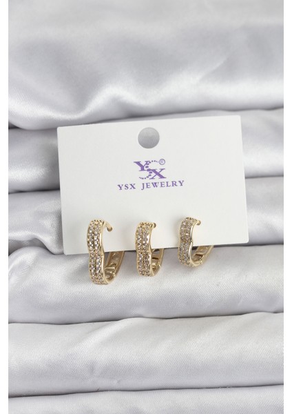 Renk Pirinç Zirkon Taşlı Kalpli Kadın Küpe - Lisinya