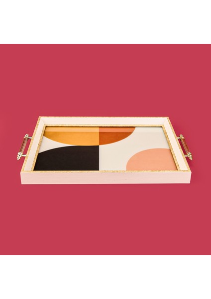 Kitchen Yuvarlak Desenli Ahşap Dikdörtgen Tepsi - Turuncu / Krem - 43 cm fiyatları