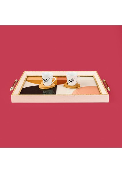 Kitchen Yuvarlak Desenli Ahşap Dikdörtgen Tepsi - Turuncu / Krem - 43 cm modelleri