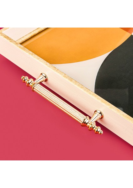 Kitchen Yuvarlak Desenli Ahşap Dikdörtgen Tepsi - Turuncu / Krem - 43 cm fırsatları