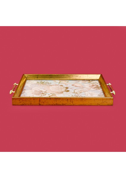 Kitchen Kuş ve Çiçek Desenli Ahşap Dikdörtgen Tepsi - Yeşil - 43 cm fiyatları