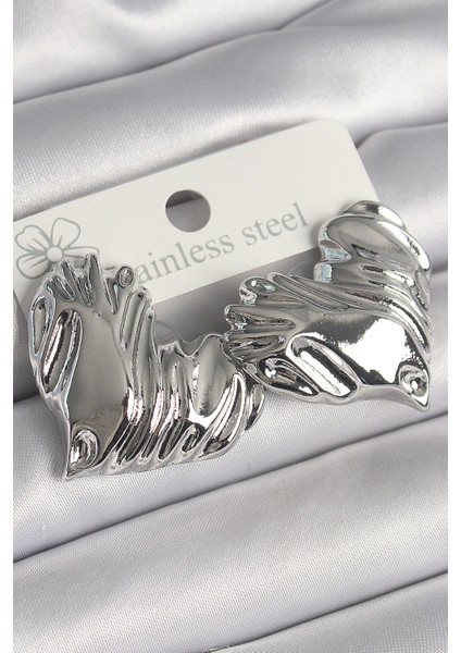 Pirinç Gümüş Renk Işlemeli Kalp Kadın Küpe - Lisinya