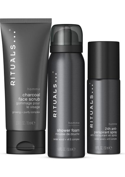 Homme Collection Köpüren Duş Jeli, Ter Önleyici Sprey ve Kömürlü Yüz Peelingi Içeren Hediye Seti Small