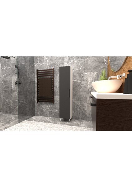 Çok Amaçlı MDFLAM Antrasit Banyo Boy Dolabı