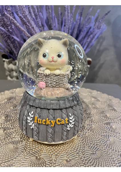 Sevimli Kedi Işıklı Müzikli Kar Püskürtmeli Büyük Boy Pilli Kar Küresi modelleri