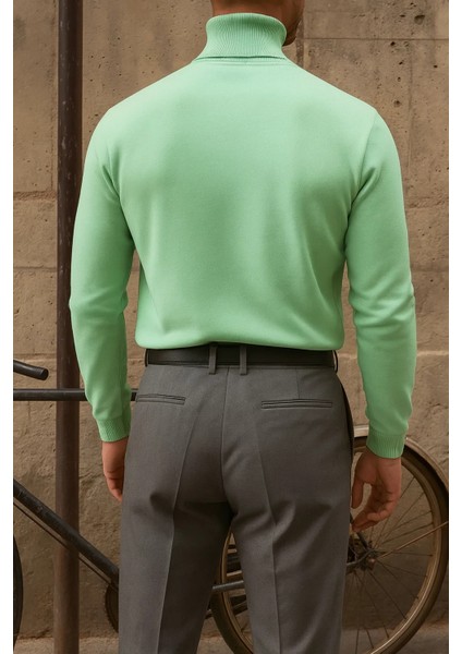 Erkek Premium Boğazlı Mint Triko Kazak