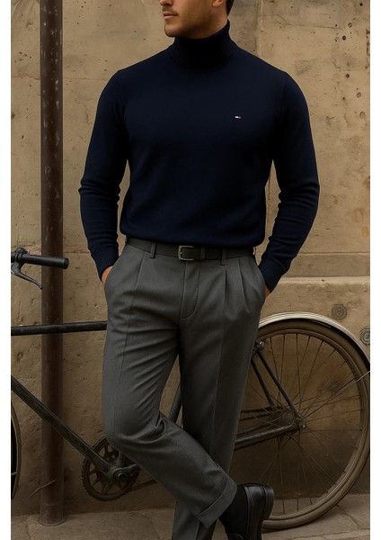 Erkek Premium Boğazlı Lacivert Triko Kazak modelleri