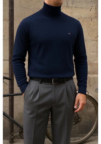 Erkek Premium Boğazlı Lacivert Triko Kazak fırsatları