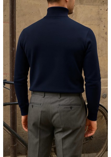 Erkek Premium Boğazlı Lacivert Triko Kazak