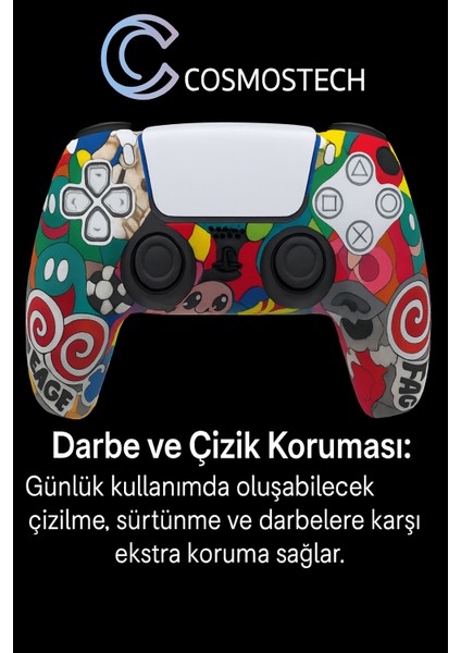 Ps5 Dualsense Premium Silikon Kılıf – Grafiti Renkli Tasarım, Kaymaz ve Darbe Korumalı fırsatları