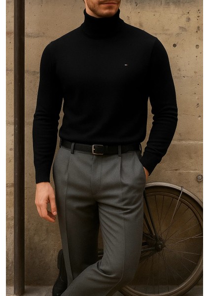 Erkek Premium Boğazlı Siyah Triko Kazak modelleri